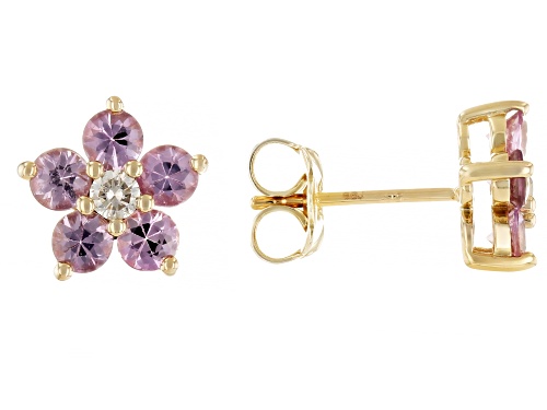 Park Avenue Collection® 1.28ctw Pink Sapphire And .09ctw White Diamond 14k Yellow Gold Stud Earrings