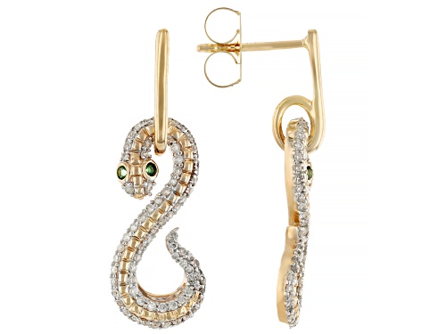 Park Avenue Collection® Tsavorite and White Diamond 14k Yellow Gold Snake Earrings 0.48ctw