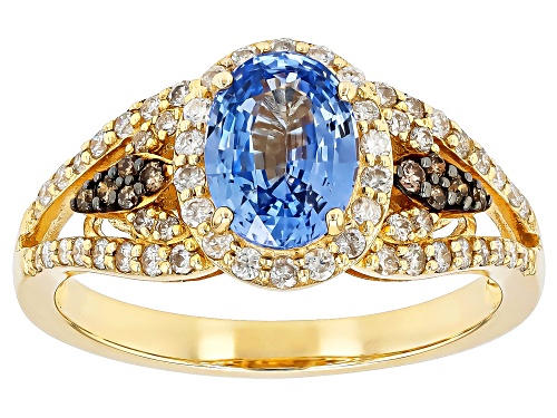Park Avenue Collection® Ceylon Sapphire And Champagne And White Diamond 14k Yellow Gold Ring 1.69ctw - Size 9
