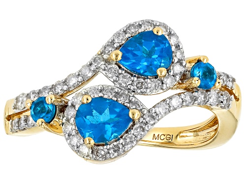 Park Avenue Collection® .67ctw Neon Apatite And 0.33ctw White Diamond 14k Yellow Gold Ring - Size 5