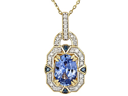 Park Avenue Collection® Ceylon Sapphire And Diamond 14k Yellow Gold Pendant And Chain 1.32ctw