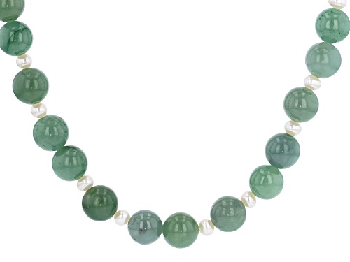 Pacific Style™ 10mm Jadeite And 4mm Cultured Freshwater Pearl Rhodium Over Silver Bead Necklace - Size 24