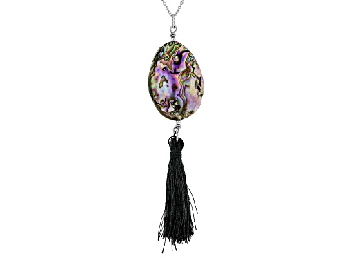 Pacific Style™ Free-Form Abalone Shell With Tassel Rhodium Over Sterling Silver Pendant With Chain