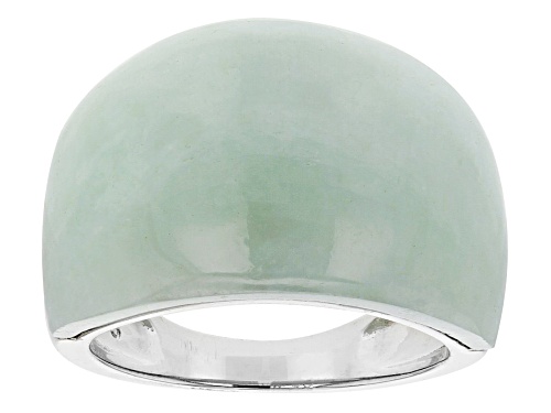 Pacific Style™ 23X15mm Inlaid Jadeite Solitaire Rhodium Over Sterling Silver Dome Ring - Size 7