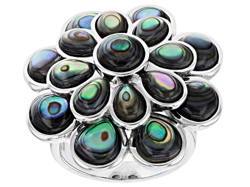 Pacific Style™ Mixed Shape Abalone Shell Cluster, Rhodium Over Sterling Silver Flower Ring - Size 8