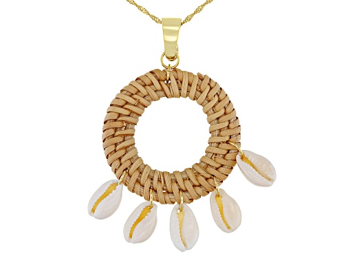 Photo of Pacific Style™ Woven Rattan With Shell 18K Gold Over Silver Enhancer With Chain
