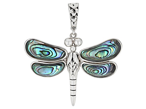 Pacific Style™ Fancy Abalone Shell Rhodium Over Sterling Silver Dragonfly Enhancer