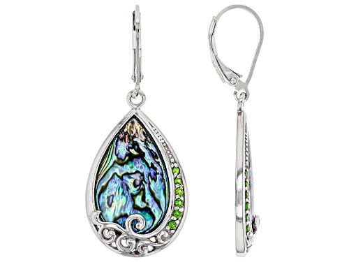 Pacific Style™ Pear Shape Abalone With Chrome Diopside Accent Rhodium Over Sterling Silver Earrings