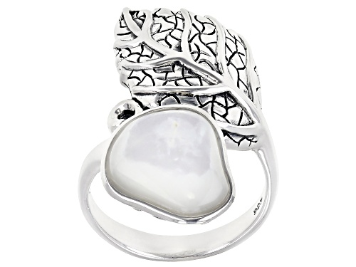 Photo of Pacific Style™ Free Form Mother-Of-Pearl Sterling Silver Bypass Ring - Size 7