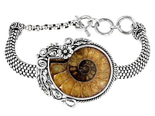 Photo of Pacific Style™ Ammonite Shell Sterling Silver Bracelet - Size 8