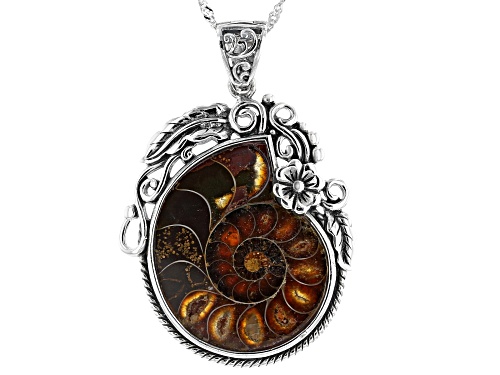 Pacific Style™ Ammonite Shell Sterling Silver Enhancer With 18" Chain