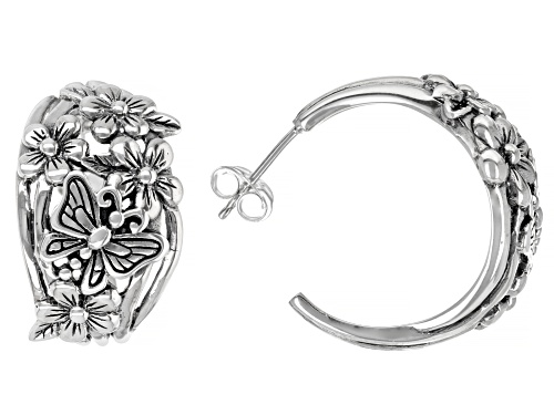 Photo of Pacific Style™ Sterling Silver Flower & Butterfly Hoop Earrings