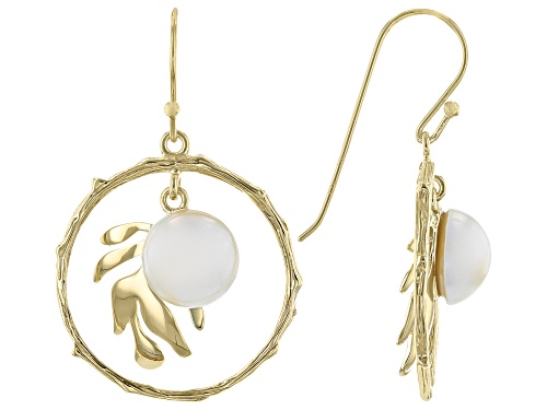 Photo of Pacific Style™ Cultured Mabe Pearl 18K Yellow Gold Over Sterling Silver Palm Leaf Design Earrings