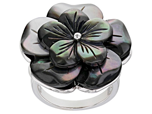 Pacific Style™ Gray Mother-Of Pearl Sterling Silver Flower Ring - Size 8