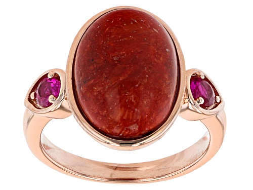 Photo of Pacific Style™ Coral & 0.26ct Lab Created Ruby 18k Rose Gold Over Sterling Silver Ring - Size 8