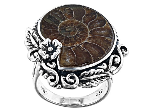 Pacific Style™ Ammonite Shell Sterling Silver Ring - Size 12