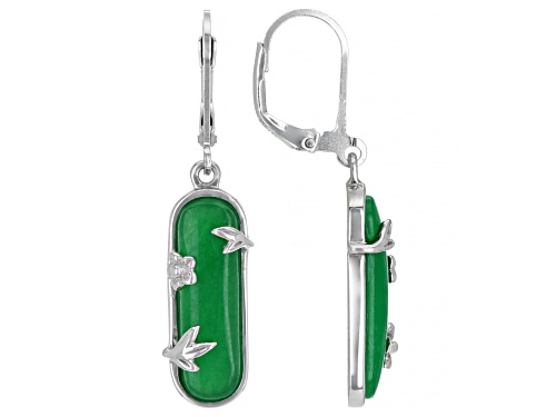 Photo of Pacific Style™ Jadeite Rhodium Over Sterling Silver Leaf & Floral Detail Earrings