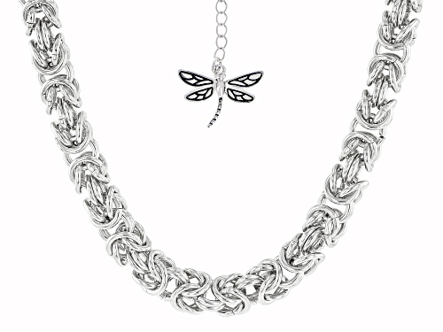 Photo of Pacific Style™ Rhodium Over Brass Byzantine Chain With Dragonfly Charm Necklace - Size 18