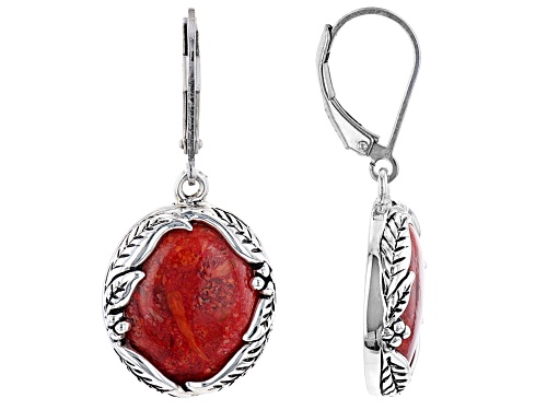 Pacific Style™ Coral Sterling Silver leaf Design Earrings