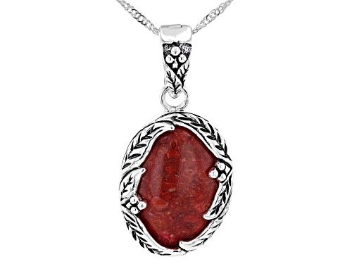 Photo of Pacific Style™ Coral Sterling Silver leaf Design Enhancer With 18" Chain