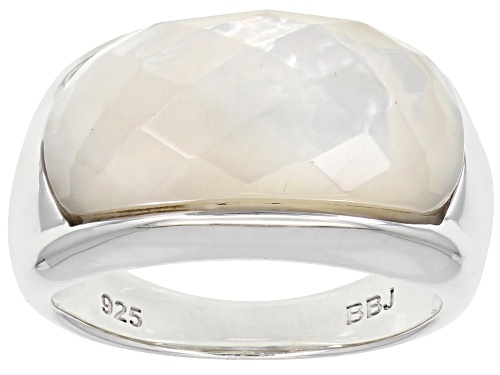 Photo of Pacific Style™ Mother-Of-Pearl Rhodium Over Sterling Silver Dome Ring - Size 7
