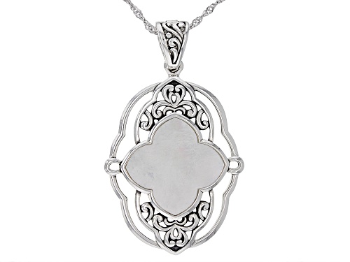 Photo of Pacific Style™ Mother-of-Pearl Sterling Silver Filigree Design Enhancer With 18" Chain