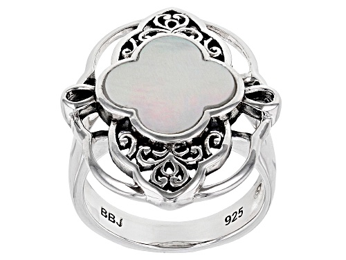 Pacific Style™ Mother-of-Pearl Sterling Silver Filigree Design Ring - Size 8