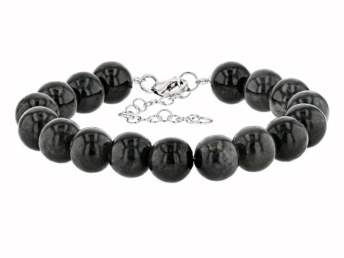 Pacific Style™ Charcoal Jadeite Rhodium Over Sterling Silver Beaded Bracelet - Size 7.25