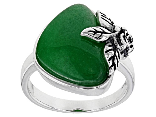 Photo of Pacific Style™ Jadeite Sterling Silver Floral Ring - Size 8