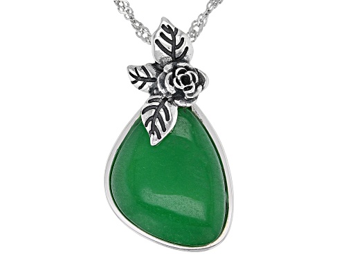 Photo of Pacific Style™ Jadeite Sterling Silver Floral Pendant With 18" Chain