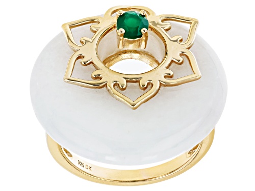 Pacific Style™ Round White Jadeite and Round Green Onyx 18k Yellow Gold Over Silver Ring - Size 5