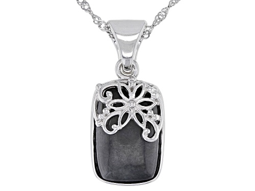 Pacific Style™ Charcoal Jadeite Sterling Silver Floral Overlay Pendant With 18" Chain