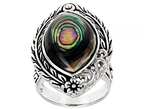 Photo of Pacific Style™ Marquise Abalone Shell Sterling Silver Leaf Ring - Size 8