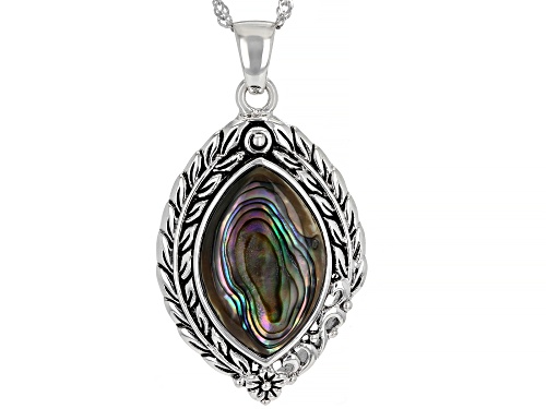 Pacific Style™ Marquise Abalone Shell Sterling Silver Leaf Pendant With 18" Chain