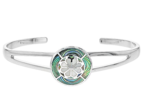 Pacific Style™ Mosaic Abalone Shell & Mother-Of-Pearl Rhodium Over Sterling Silver Bracelet - Size 7.5