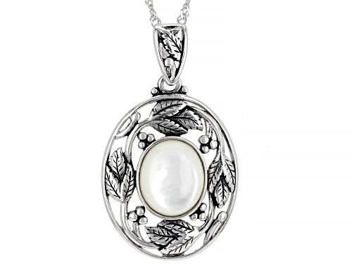 Pacific Style™ Mother-Of- Pearl Sterling Silver Leaf Design Pendant With 18