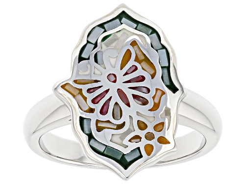 Photo of Pacific Style™ Mother-Of-Pearl Sterling Silver Mosaic Butterfly Ring - Size 8