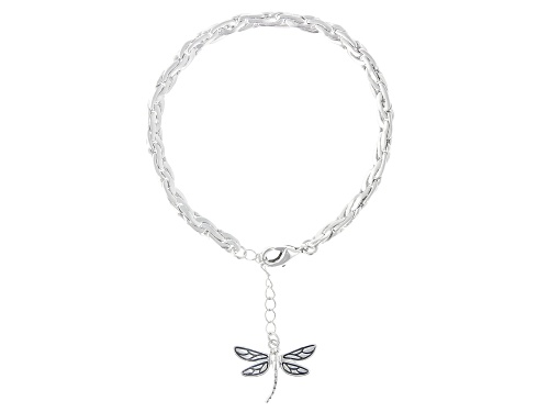Photo of Pacific Style™ Rhodium Over Brass Chain Bracelet With Dragonfly Dangle - Size 8