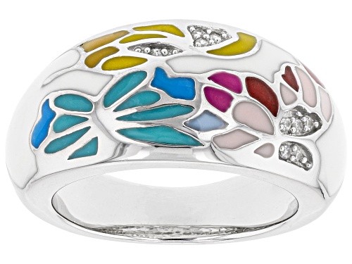 Pacific Style™ 0.07ctw White Zircon With Multi Color Enamel Sterling Silver Dome Ring - Size 8