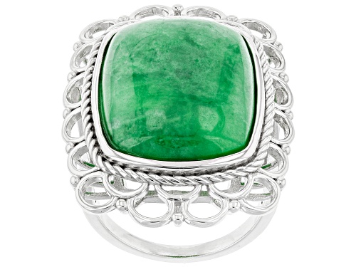Pacific Style™ Rectangular Cushion Jadeite Sterling Silver Ring - Size 7