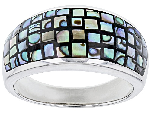 Photo of Pacific Style™ Mosaic Abalone Shell Rhodium Over Sterling Silver Dome Inlay Ring - Size 8