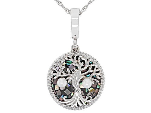 Photo of Pacific Style™ Abalone & Cultured Freshwater Pearl Rhodium Over Silver Tree of Life Enhancer /Chain