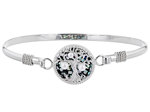 Photo of Pacific Style™ Abalone With Cultured Freshwater Pearl Tree of Life Rhodium Over Silver Bracelet - Size 8