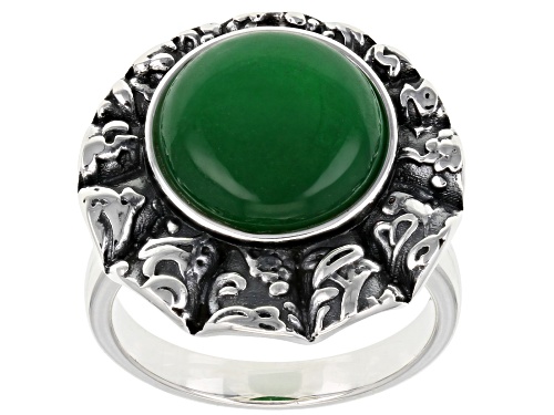 Photo of Pacific Style™12mm Round Green Jadeite Sterling Silver Oxidized Ring - Size 9