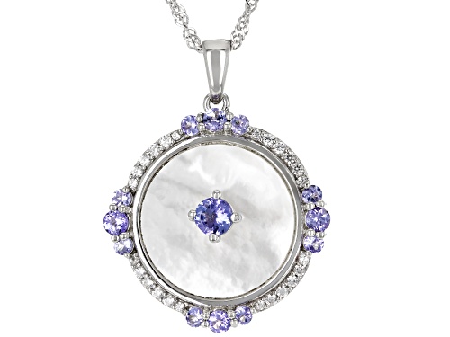 Photo of Pacific Style™ Mother-of-Pearl, 1.11ctw Tanzanite & Zircon Rhodium Over Silver Pendant with Chain