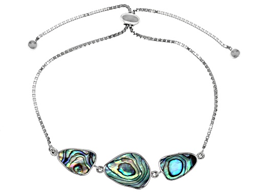 Photo of Pacific Style™ Freeform Abalone Shell Rhodium Over Sterling Silver Bolo Bracelet