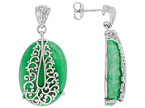 Pacific Style™  Oval Jadeite Sterling Silver Filigree Overlay Earrings