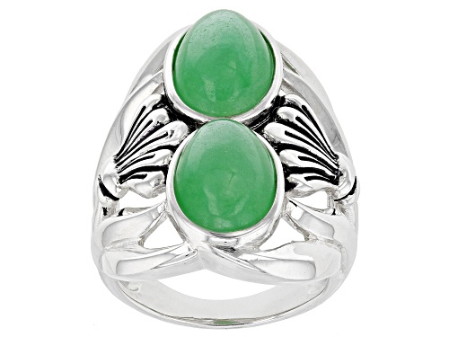 Pacific Style™ Green Jadeite Rhodium Over Silver 2 Stone Ring - Size 7