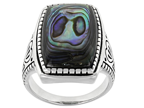 Photo of Pacific Style™ Multicolor Abalone Shell Sterling Silver Solitaire Ring - Size 7