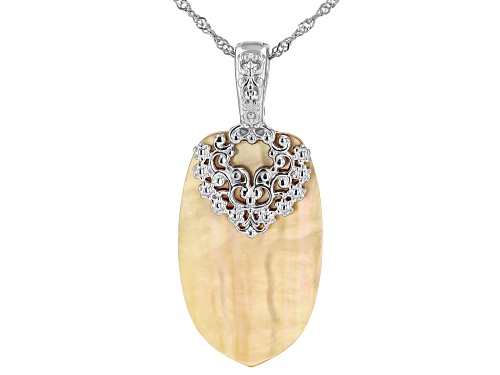 Pacific Style™ Oval Golden Mother-Of-Pearl Rhodium over Silver Elongated Enhancer with Chain